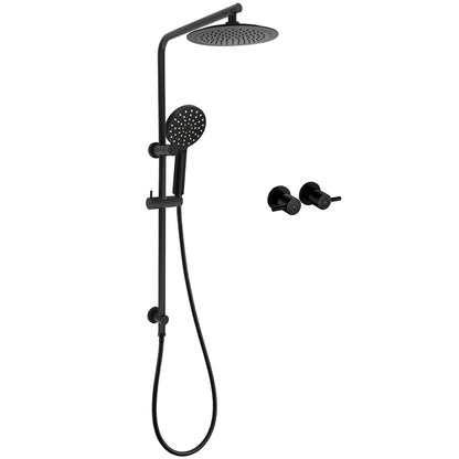 WELS Matt Black 2in1 Round 9" Rainfall Shower Head & 3 Modes Handheld Silde Rail Taps Set V1233-C4902B22PHR002M4CBSR0901BCPF0282ABK