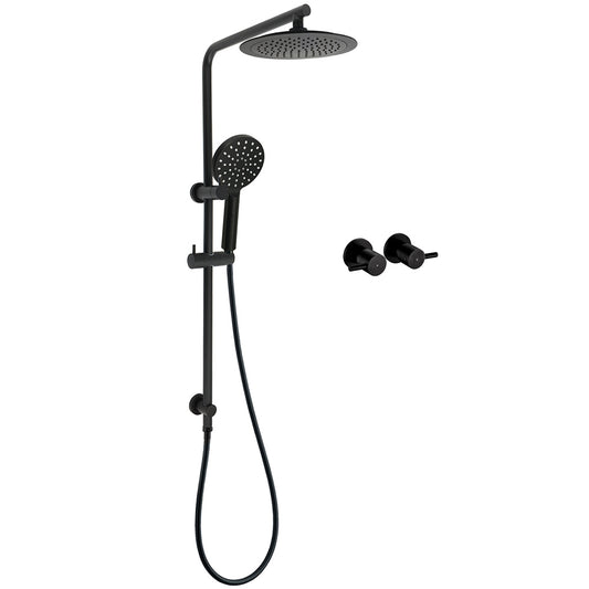 WELS Matt Black 2in1 Round 9" Rainfall Shower Head & 3 Modes Handheld Silde Rail Taps Set V1233-C4902B22PHR002M4CBSR0901BCPF0282ABK