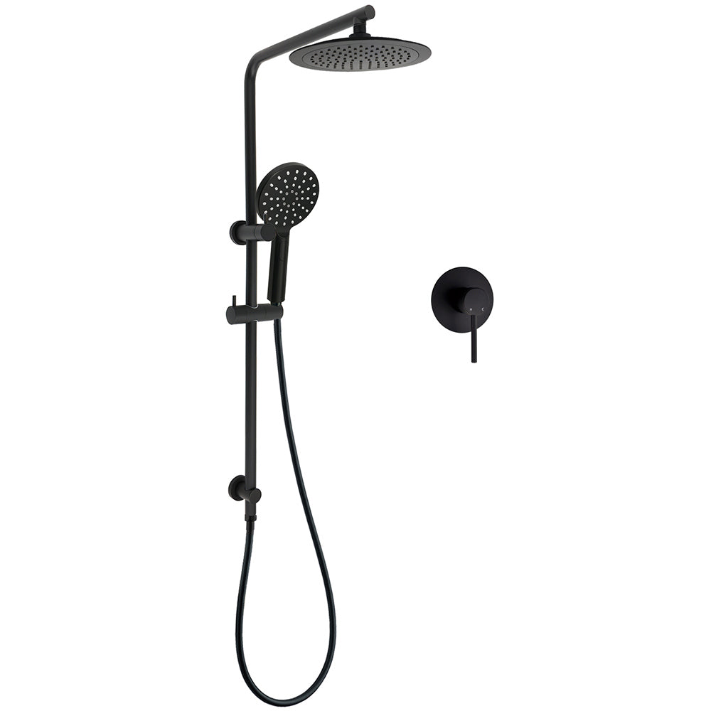 WELS Matt Black 2in1 Round 9" Rainfall Shower Head & 3 Modes Handheld Silde Rail Mixer Set V1233-C4902B22PHR002M4CBSR0901BKRD201B