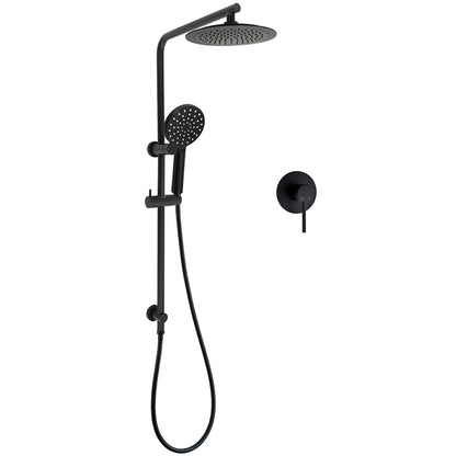 WELS Matt Black 2in1 Round 9" Rainfall Shower Head & 3 Modes Handheld Silde Rail Mixer Set V1233-C4902B22PHR002M4CBSR0901BKRD201B