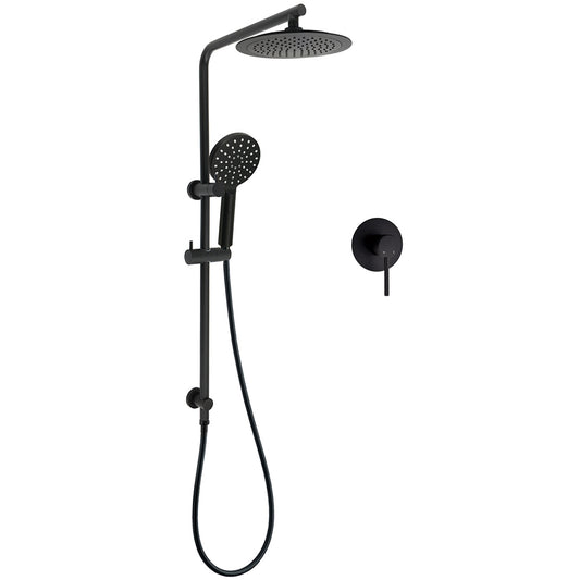 WELS Matt Black 2in1 Round 9" Rainfall Shower Head & 3 Modes Handheld Silde Rail Mixer Set V1233-C4902B22PHR002M4CBSR0901BKRD201B