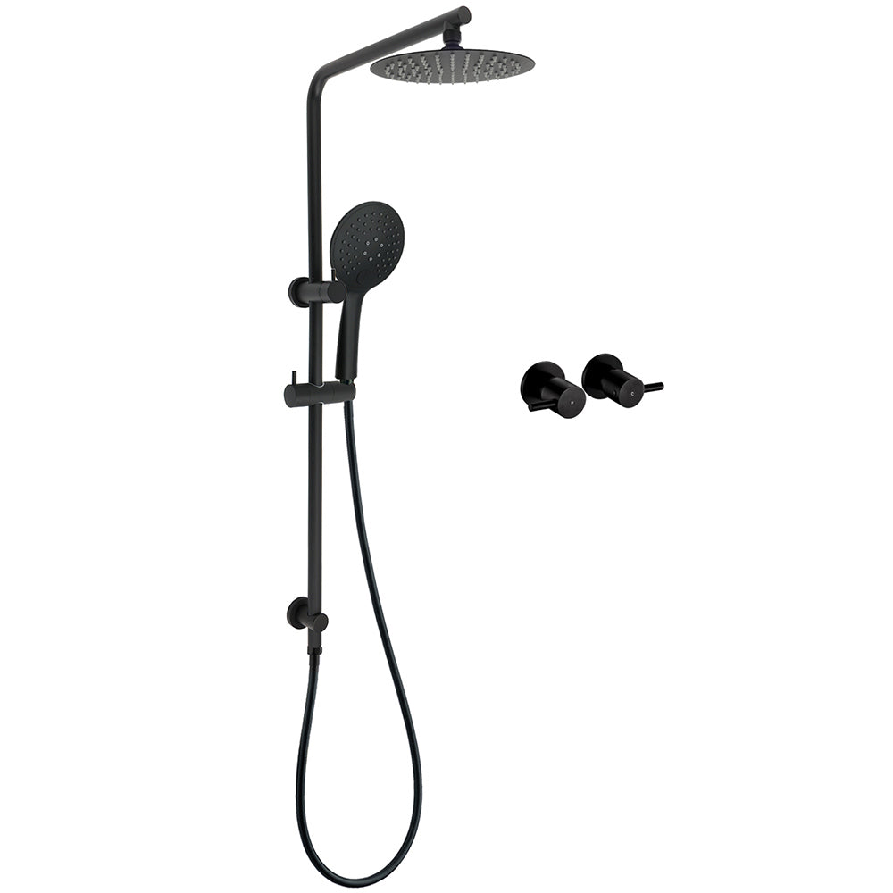 Matt Black Round 8" Shower Head Sliding Rail Arm 3 Modes Handheld Arm Dual Set + Taps V1233-C4902B22PHR003M4CBKSR108BCPF0282ABK