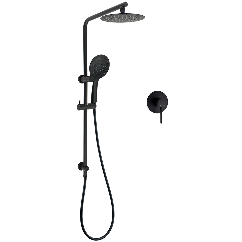 Matt Black Round 8" Shower Head Sliding Rail Arm 3 Modes Handheld Arm Dual Combo + Mixer V1233-C4902B22PHR003M4CBKSR108BKRD201B