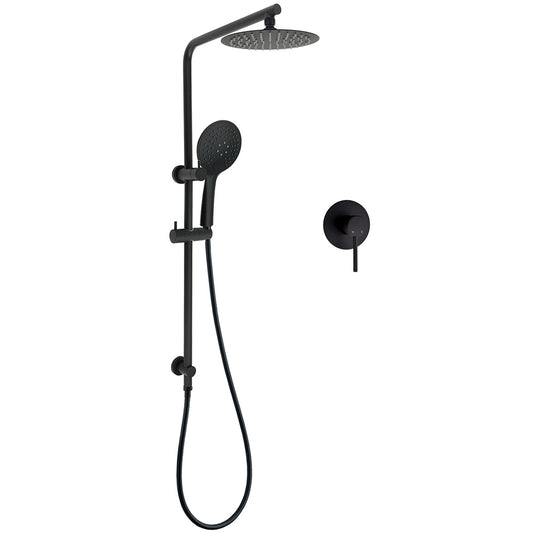 Matt Black Round 8" Shower Head Sliding Rail Arm 3 Modes Handheld Arm Dual Combo + Mixer V1233-C4902B22PHR003M4CBKSR108BKRD201B