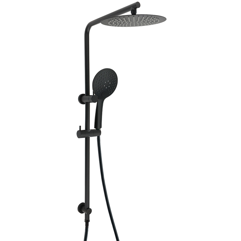 Matt Black Twin Shower Head 3 Modes Handheld 2in1 Wall Rail Arm Round 10 Inch V1233-C4902B22PHR003M4CBKSR110B