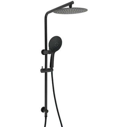Matt Black Twin Shower Head 3 Modes Handheld 2in1 Wall Rail Arm Round 10 Inch V1233-C4902B22PHR003M4CBKSR110B