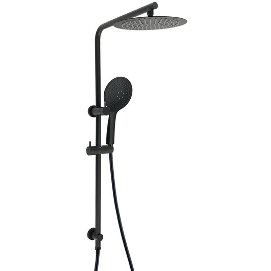 Matt Black Twin Shower Head 3 Modes Handheld 2in1 Wall Rail Arm Round 10 Inch V1233-C4902B22PHR003M4CBKSR110B