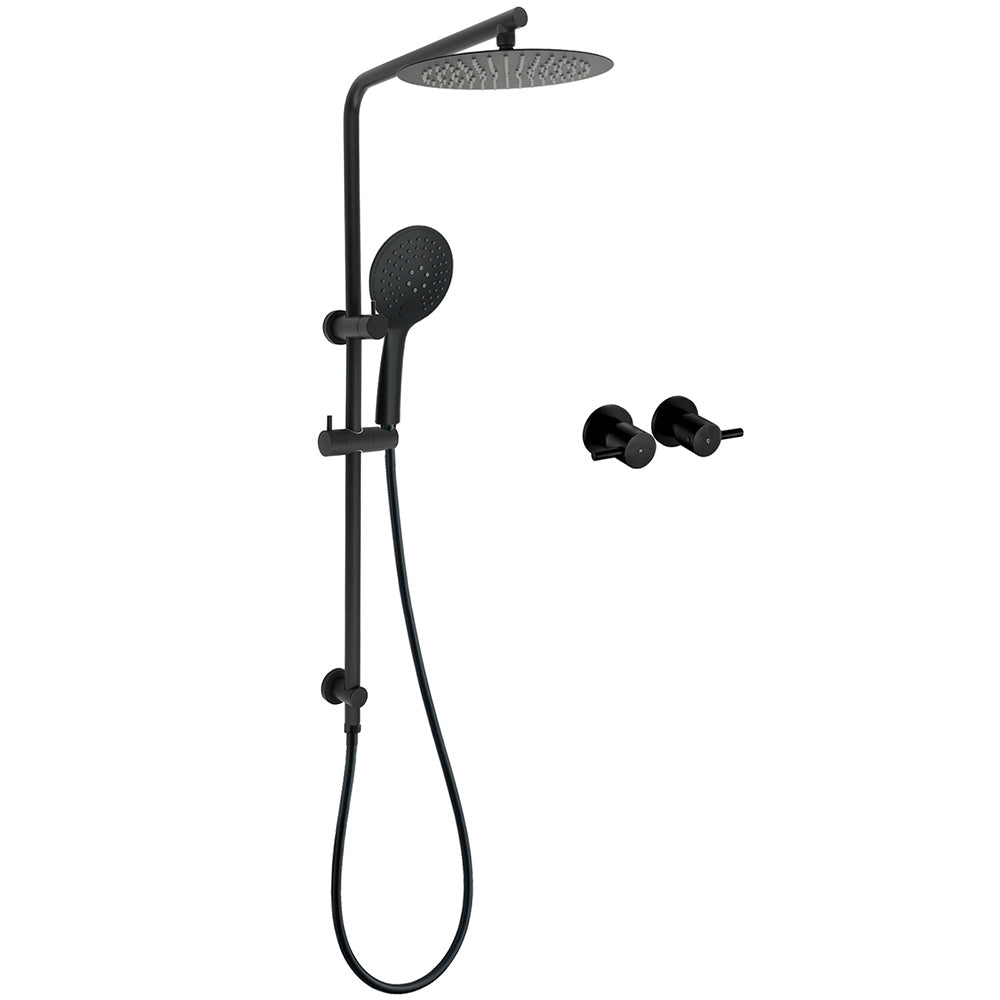 Matt Black Twin 10" Shower Head 3 Modes Handheld 2in1 Wall Rail Arm Round Taps V1233-C4902B22PHR003M4CBKSR110BCPF0282ABK
