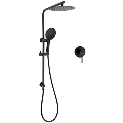 Matt Black Twin 10 Inch Shower Head 3 Modes Handheld 2in1 Wall Rail Arm Round Mixer V1233-C4902B22PHR003M4CBKSR110BKRD201B