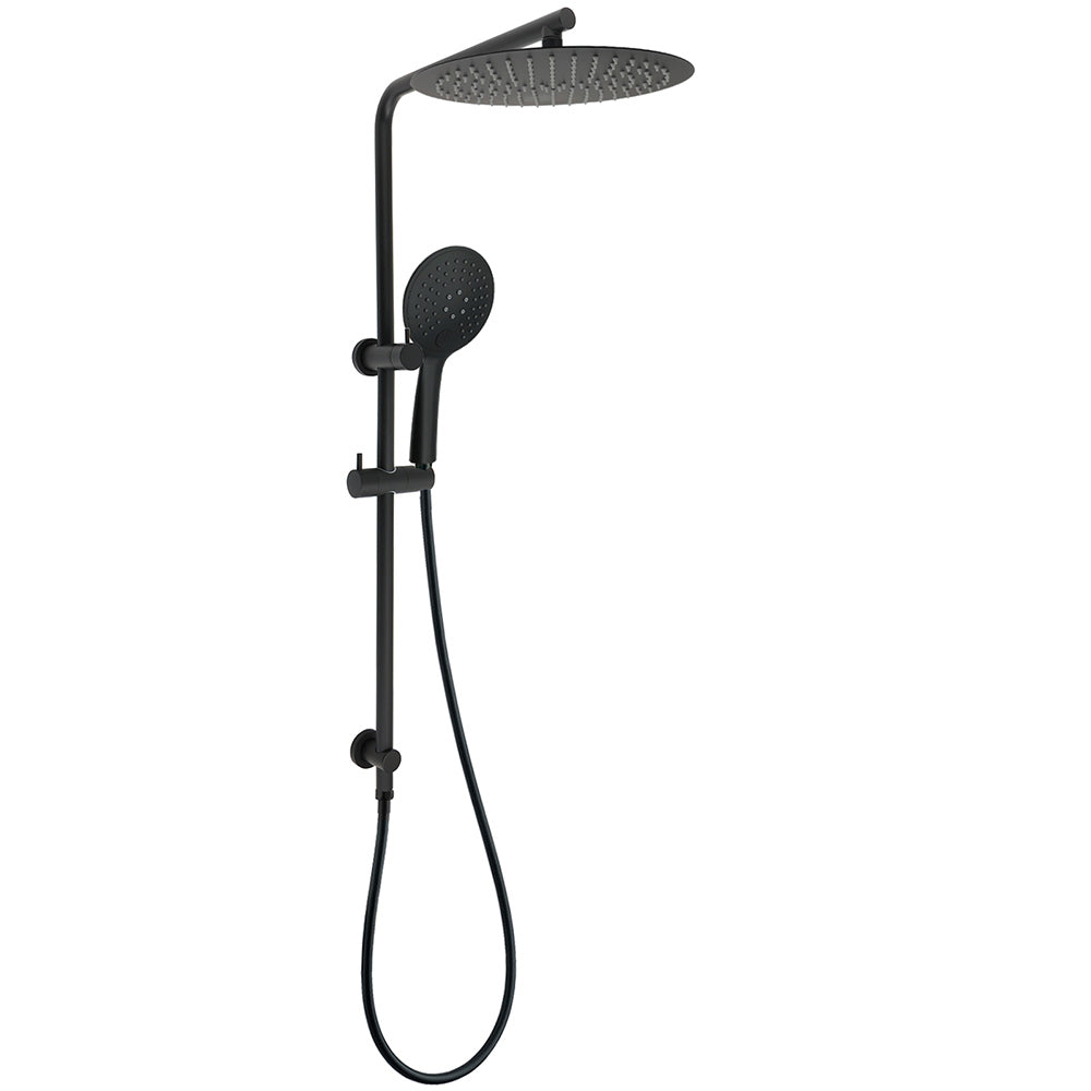 Matt Black Shower Set 12" Large Rain Head Handheld Sliding Rail Arm Round WELS V1233-C4902B22PHR003M4CBKSR112B