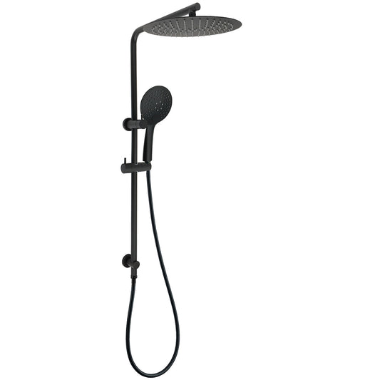 Matt Black Shower Set 12" Large Rain Head Handheld Sliding Rail Arm Round WELS V1233-C4902B22PHR003M4CBKSR112B