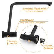 Matt Black Shower Set 12" Large Rain Head Handheld Sliding Rail Arm Round WELS V1233-C4902B22PHR003M4CBKSR112B