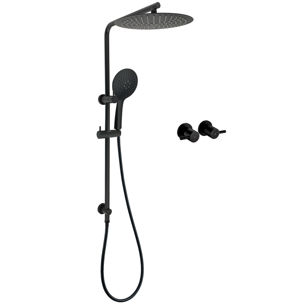 WELS Matt Black Shower Set 12" Large Rain Head Handheld Sliding Rail Arm Round Taps V1233-C4902B22PHR003M4CBKSR112BCPF0282ABK