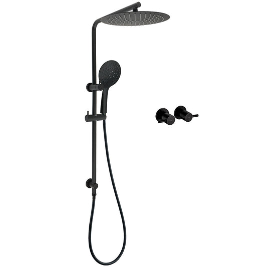 WELS Matt Black Shower Set 12" Large Rain Head Handheld Sliding Rail Arm Round Taps V1233-C4902B22PHR003M4CBKSR112BCPF0282ABK