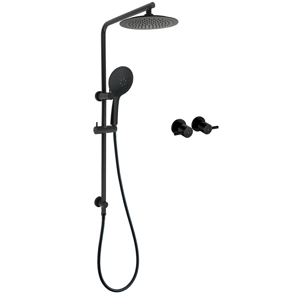 Matt Black Round 9" Rainfall Head Handheld Sliding Rail Wall Arm Dual Shower Taps Set V1233-C4902B22PHR003M4CBSR0901BCPF0282ABK