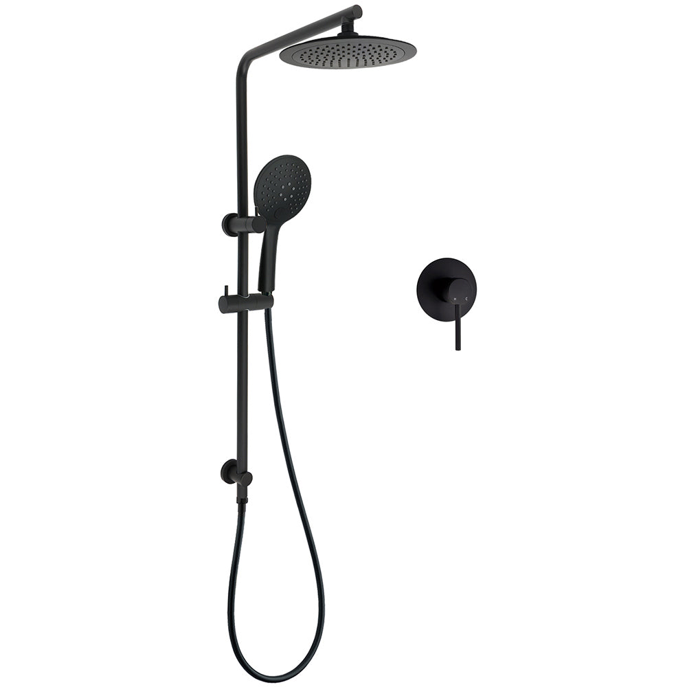Matt Black Round 9" Rainfall Head Handheld Sliding Rail Wall Arm Dual Shower Mixer Set V1233-C4902B22PHR003M4CBSR0901BKRD201B