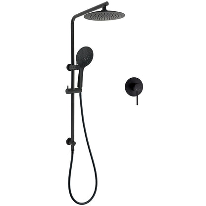 Matt Black Round 9" Rainfall Head Handheld Sliding Rail Wall Arm Dual Shower Mixer Set V1233-C4902B22PHR003M4CBSR0901BKRD201B