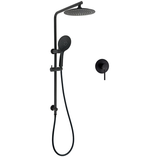 Matt Black Round 9" Rainfall Head Handheld Sliding Rail Wall Arm Dual Shower Mixer Set V1233-C4902B22PHR003M4CBSR0901BKRD201B