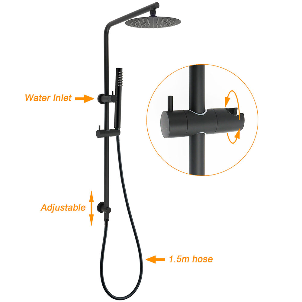 Matt Black Round 8" Rain Shower Head 3 Mode Handheld 2 in 1 Wall Arm Set V1233-C4902B22PHT006CBKSR108B