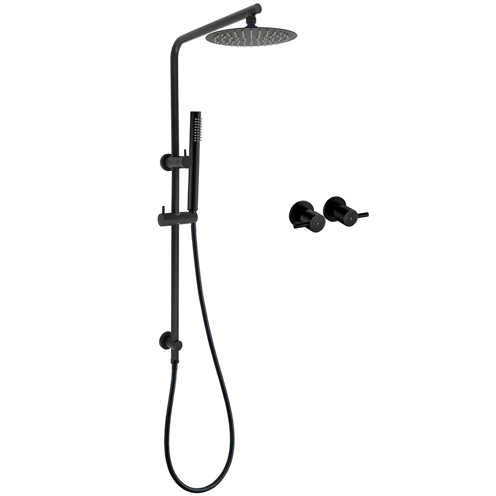 Matt Black Round 8" Rain Shower Head 3 Mode Handheld 2 in 1 Wall Arm Taps Set V1233-C4902B22PHT006CBKSR108BCPF0282ABK