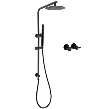 Matt Black Round 8" Rain Shower Head 3 Mode Handheld 2 in 1 Wall Arm Taps Set V1233-C4902B22PHT006CBKSR108BCPF0282ABK
