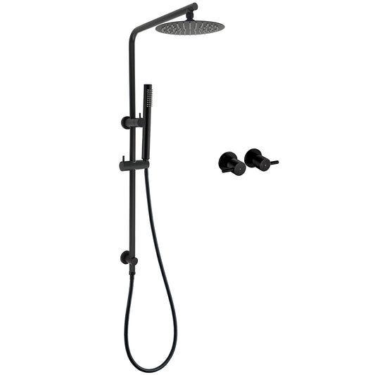 Matt Black Round 8" Rain Shower Head 3 Mode Handheld 2 in 1 Wall Arm Taps Set V1233-C4902B22PHT006CBKSR108BCPF0282ABK