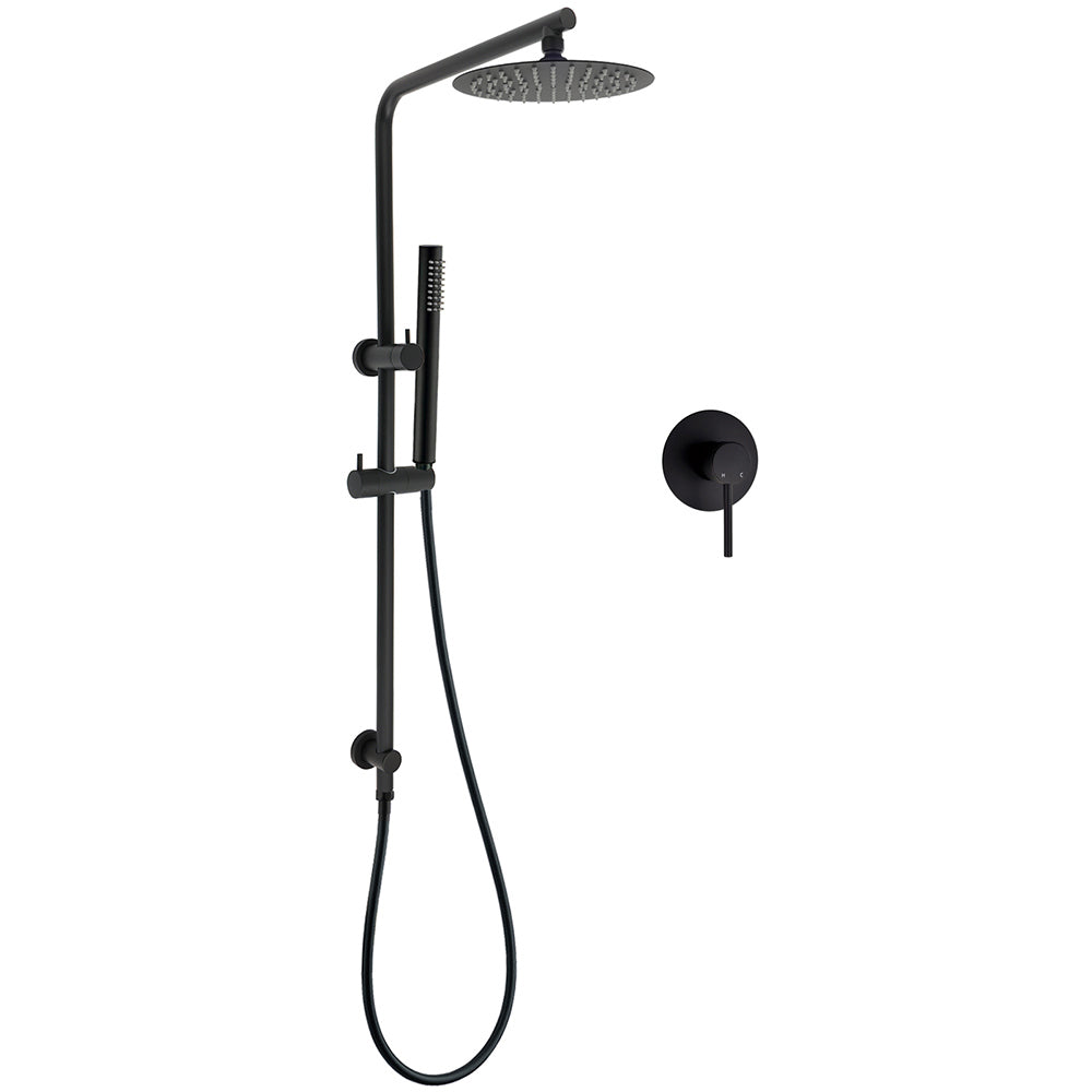 Matt Black Round 8" Rain Shower Head 3 Mode Handheld 2 in 1 Wall Arm Mixer Set V1233-C4902B22PHT006CBKSR108BKRD201B
