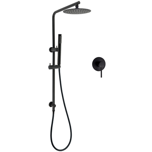 Matt Black Round 8" Rain Shower Head 3 Mode Handheld 2 in 1 Wall Arm Mixer Set V1233-C4902B22PHT006CBKSR108BKRD201B