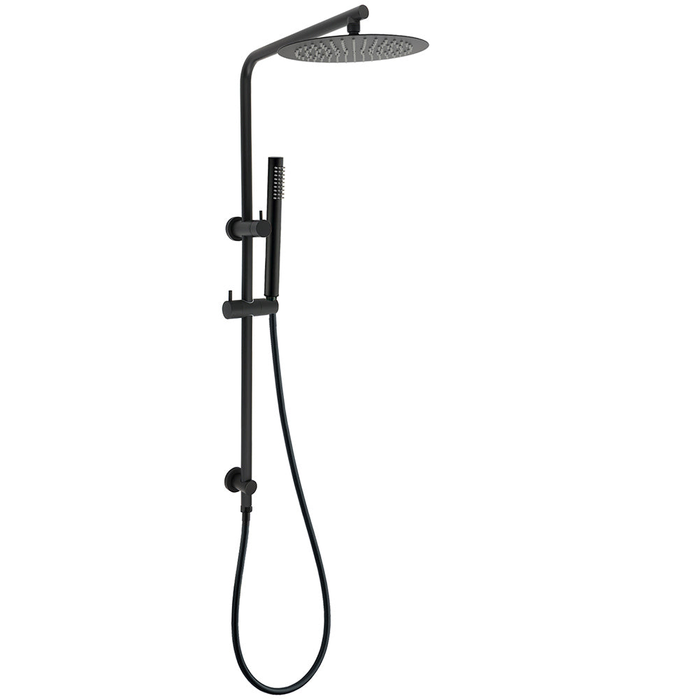 Matt Black Round 250mm Rain Shower Head Brass Handheld Slide Rail Riser Arm Set V1233-C4902B22PHT006CBKSR110B