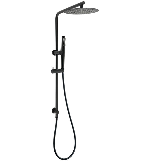 Matt Black Round 250mm Rain Shower Head Brass Handheld Slide Rail Riser Arm Set V1233-C4902B22PHT006CBKSR110B
