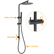 Matt Black Round 250mm Rain Shower Head Brass Handheld Slide Rail Riser Arm Set V1233-C4902B22PHT006CBKSR110B