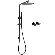 Matt Black Round 10" Rain Shower Head Brass Handheld Slide Rail Riser Arm Twin Taps Set V1233-C4902B22PHT006CBKSR110BCPF0282ABK