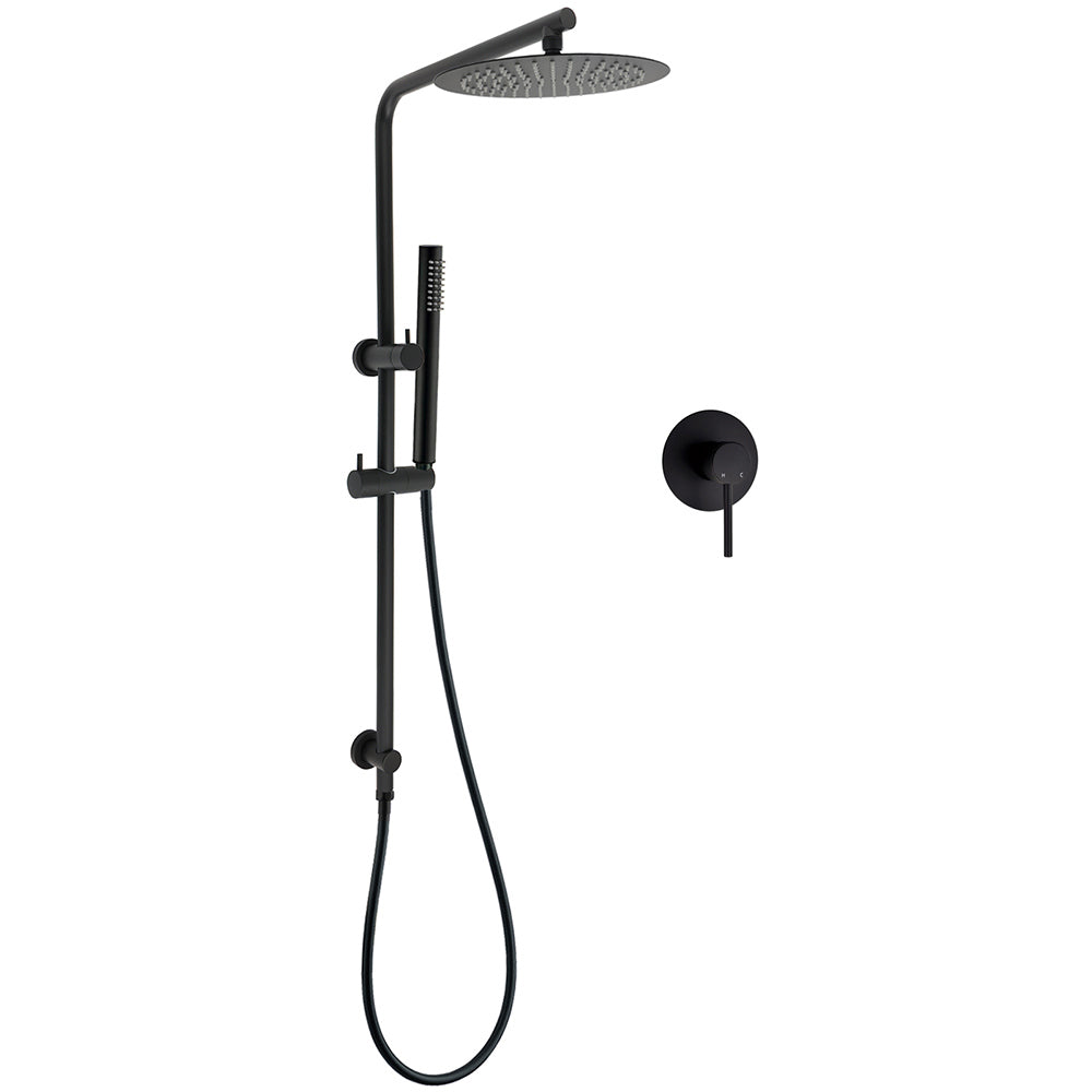 Matt Black Round 10" Rain Shower Head Brass Handheld Slide Rail Riser Arm Mixer Set V1233-C4902B22PHT006CBKSR110BKRD201B