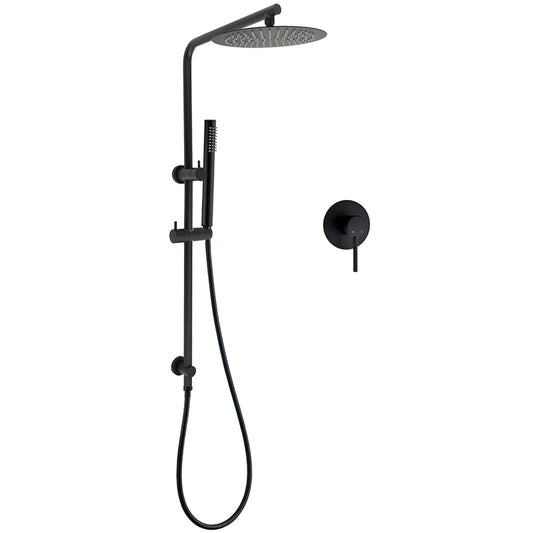 Matt Black Round 10" Rain Shower Head Brass Handheld Slide Rail Riser Arm Mixer Set V1233-C4902B22PHT006CBKSR110BKRD201B