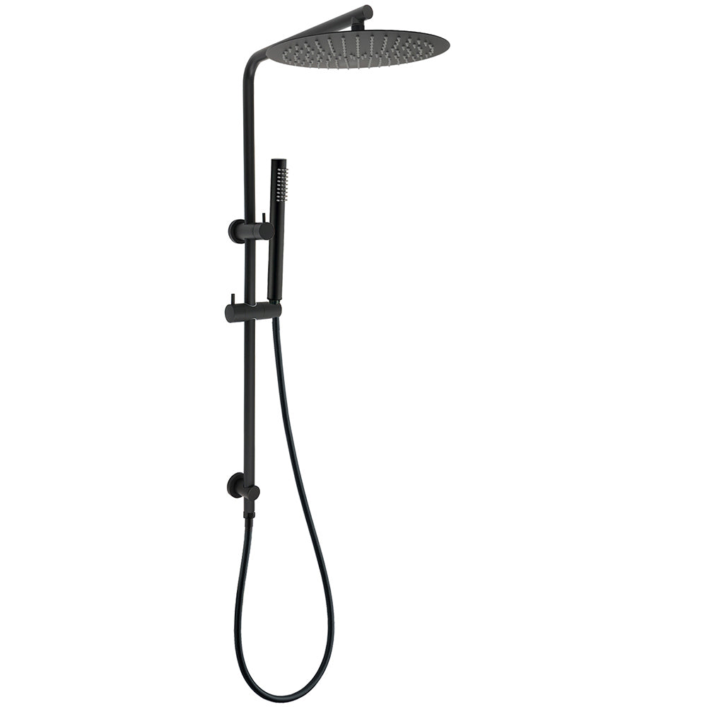 Round 300mm Rain Shower Head Brass Handheld Riser Rail Set Diverter Matt Black V1233-C4902B22PHT006CBKSR112B