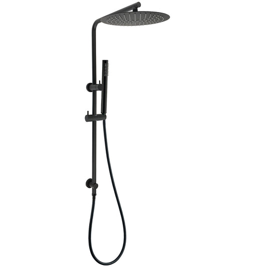 Round 300mm Rain Shower Head Brass Handheld Riser Rail Set Diverter Matt Black V1233-C4902B22PHT006CBKSR112B