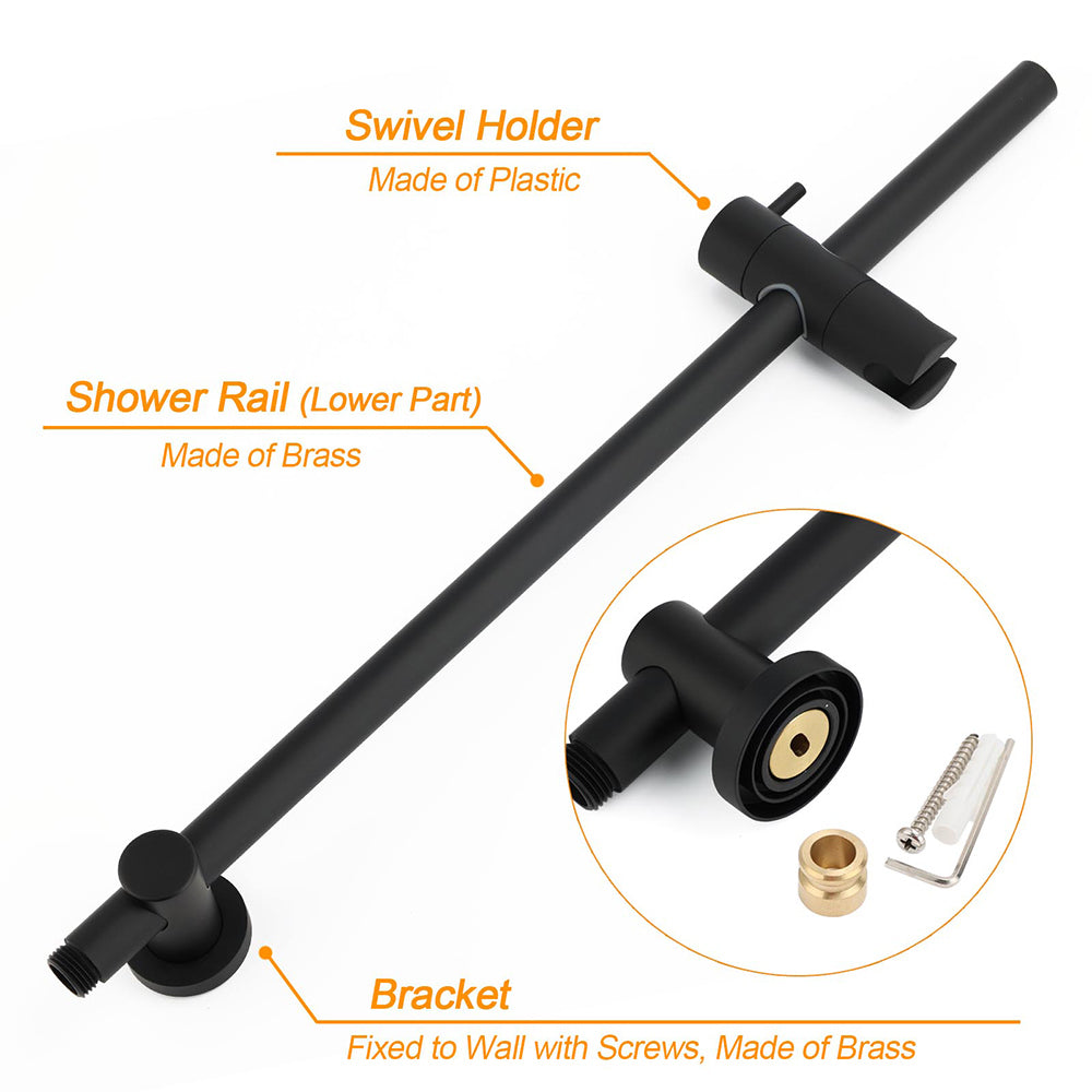 Round 300mm Rain Shower Head Brass Handheld Riser Rail Set Diverter Matt Black V1233-C4902B22PHT006CBKSR112B