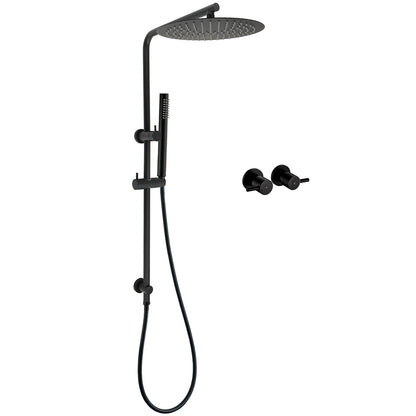 Matt Black Round 12" Rain Shower Head Brass Handheld Riser Rail Set Diverter Mixer Taps V1233-C4902B22PHT006CBKSR112BCPF0282ABK