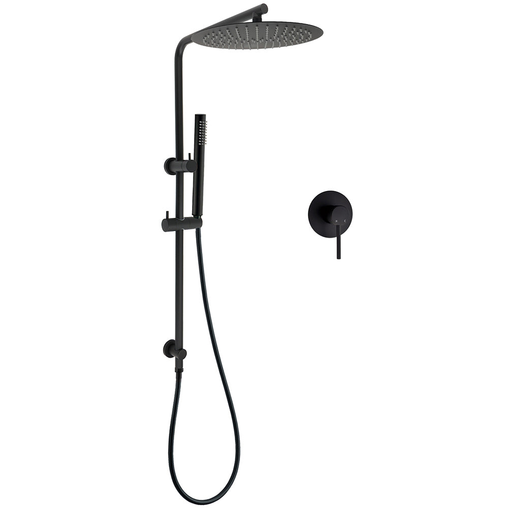 Matt Black Round 300mm Rain Shower Head Brass Handheld Riser Rail Set Diverter Mixer V1233-C4902B22PHT006CBKSR112BKRD201B