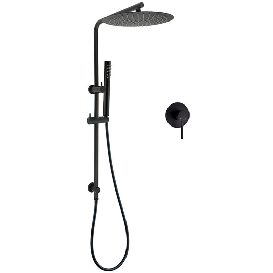 Matt Black Round 300mm Rain Shower Head Brass Handheld Riser Rail Set Diverter Mixer V1233-C4902B22PHT006CBKSR112BKRD201B
