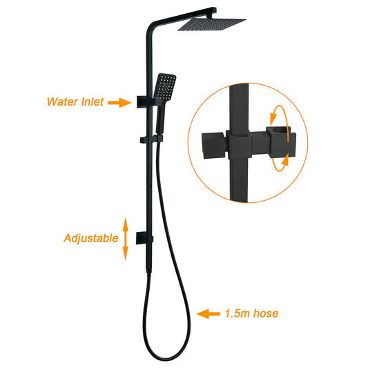WELS Matt Black 8" Rainfall Shower Head 3 Modes Handheld Wall Rail Arm 2in1 Set V1233-C6202BHS002M4CBKSS108B