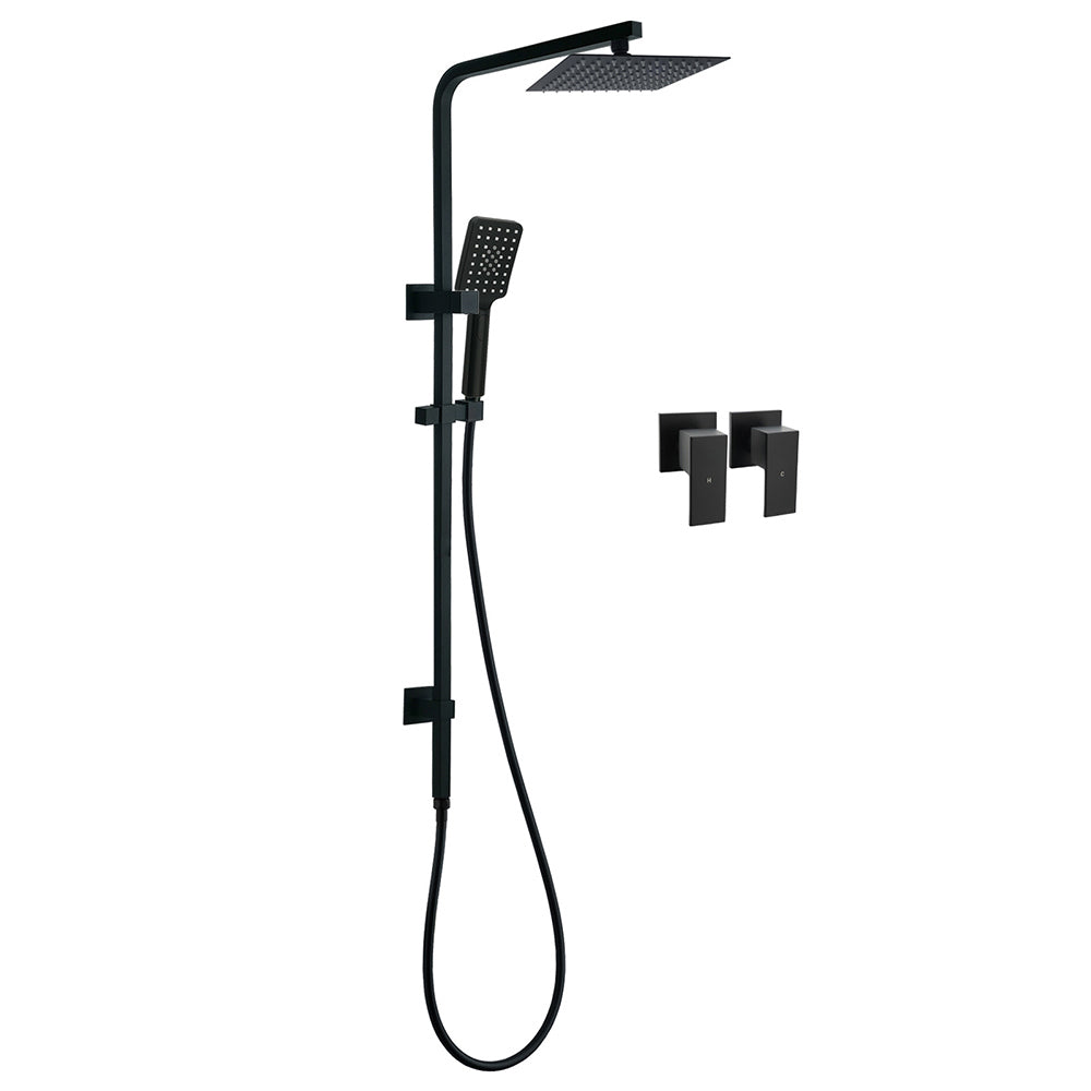 WELS Matt Black 8" Rainfall Shower Head 3 Modes Handheld Wall Rail Arm 2in1 Taps Set V1233-C6202BHS002M4CBKSS108BCPF0272BK