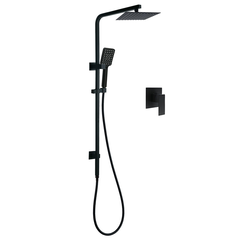 WELS Matt Black 8" Rainfall Shower Head 3 Modes Handheld Wall Rail Arm 2in1 Mixer Set V1233-C6202BHS002M4CBKSS108BKSQ201B