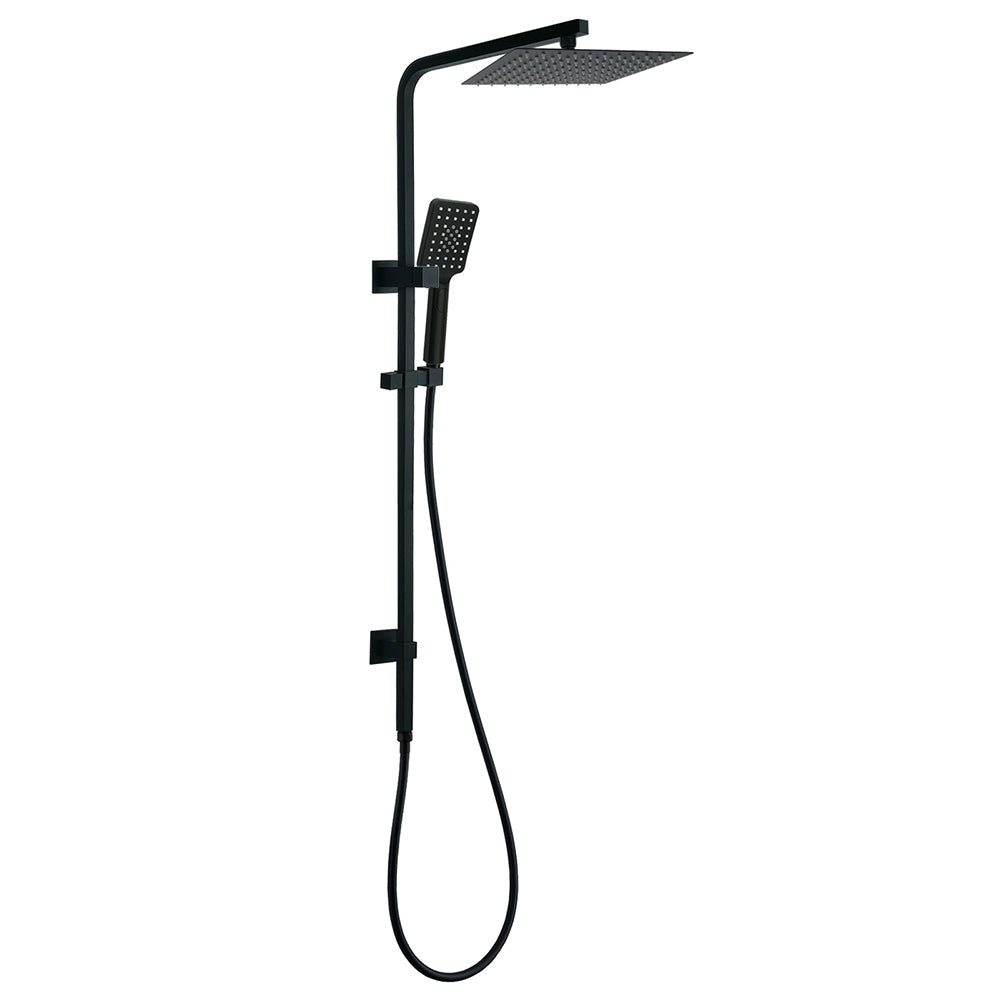 Matt Black Twin Shower Set Square 10" Rain Head 3 Modes Handheld Wall Arm Rail V1233-C6202BHS002M4CBKSS110B