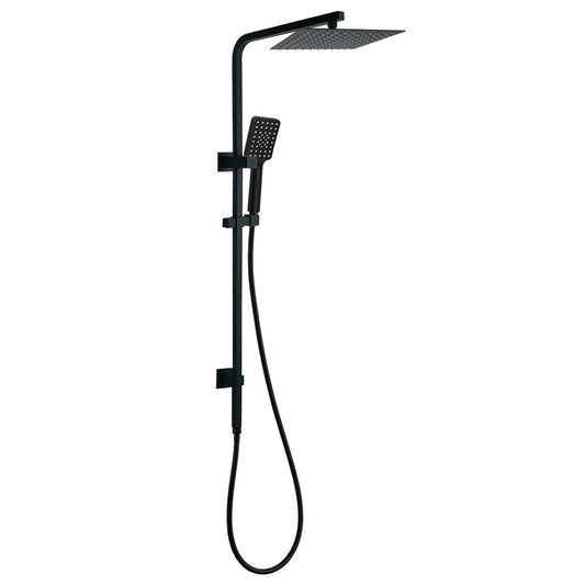 Matt Black Twin Shower Set Square 10" Rain Head 3 Modes Handheld Wall Arm Rail V1233-C6202BHS002M4CBKSS110B