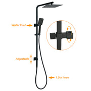 Matt Black Twin Shower Set Square 10" Rain Head 3 Modes Handheld Wall Arm Rail V1233-C6202BHS002M4CBKSS110B