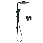 Matt Black Twin Shower Set Square 10" Rain Head 3 Modes Handheld Wall Arm Rail + Taps V1233-C6202BHS002M4CBKSS110BCPF0272BK