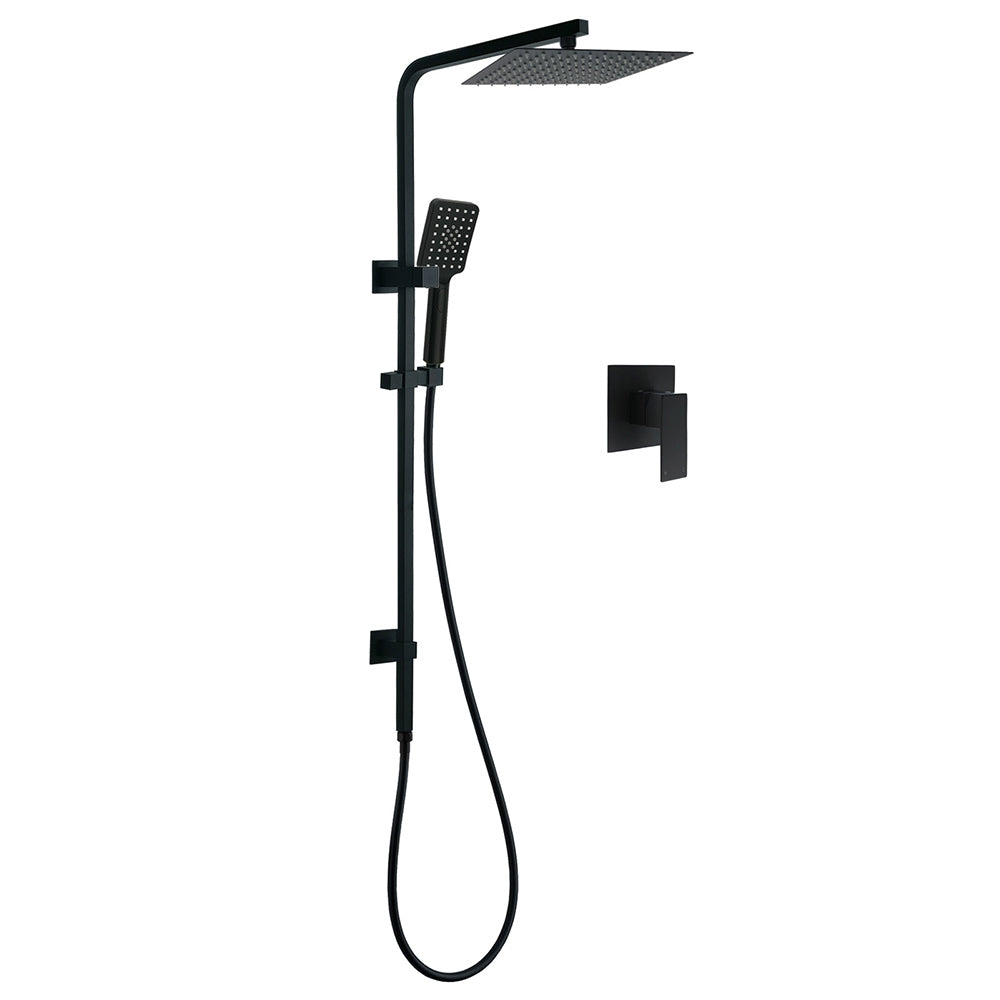 Matt Black Twin Shower Set Square 10" Rain Head 3 Modes Handheld Wall Arm Rail + Mixer V1233-C6202BHS002M4CBKSS110BKSQ201B