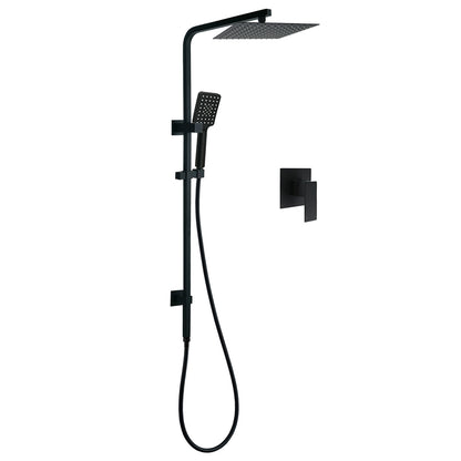 Matt Black Twin Shower Set Square 10" Rain Head 3 Modes Handheld Wall Arm Rail + Mixer V1233-C6202BHS002M4CBKSS110BKSQ201B