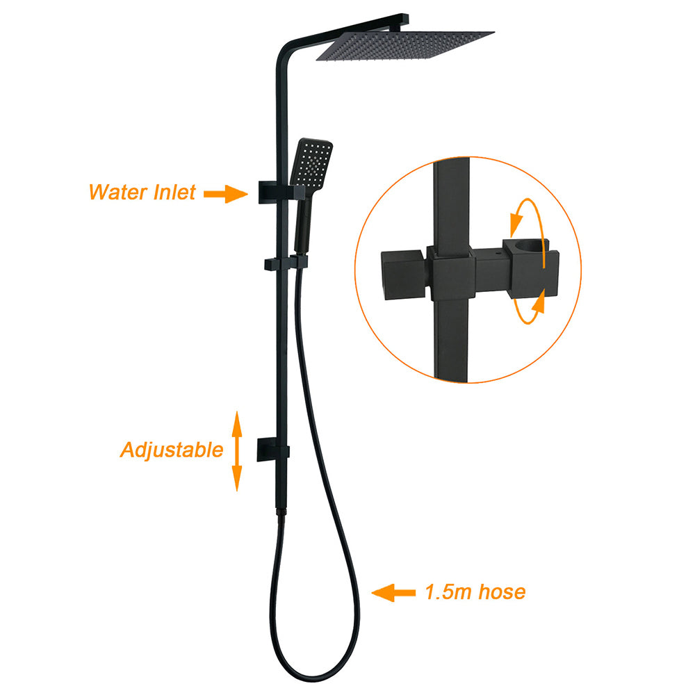Dual Shower Square Large 12" Rainfall Head 3 Modes Handheld Wall Rail Matt Black V1233-C6202BHS002M4CBKSS112B